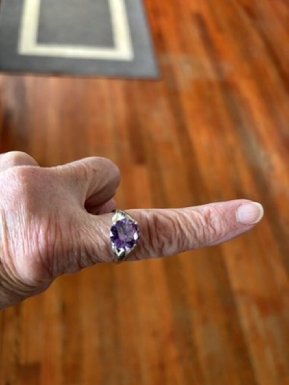 Sterling Silver 925 Natural Amethyst Ring Size 7.5 Large Purple Statement Ring